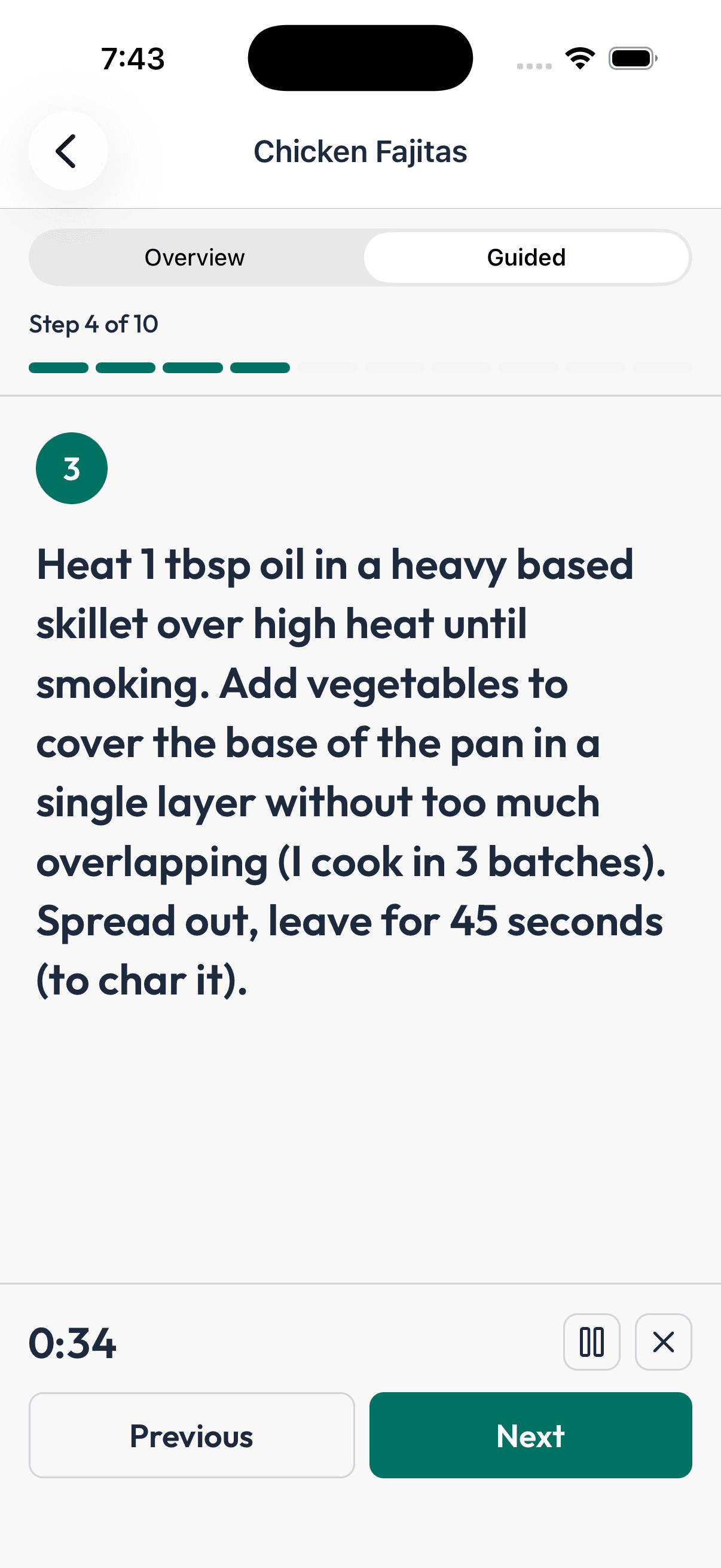 Preppery Cook Mode guided recipe step
