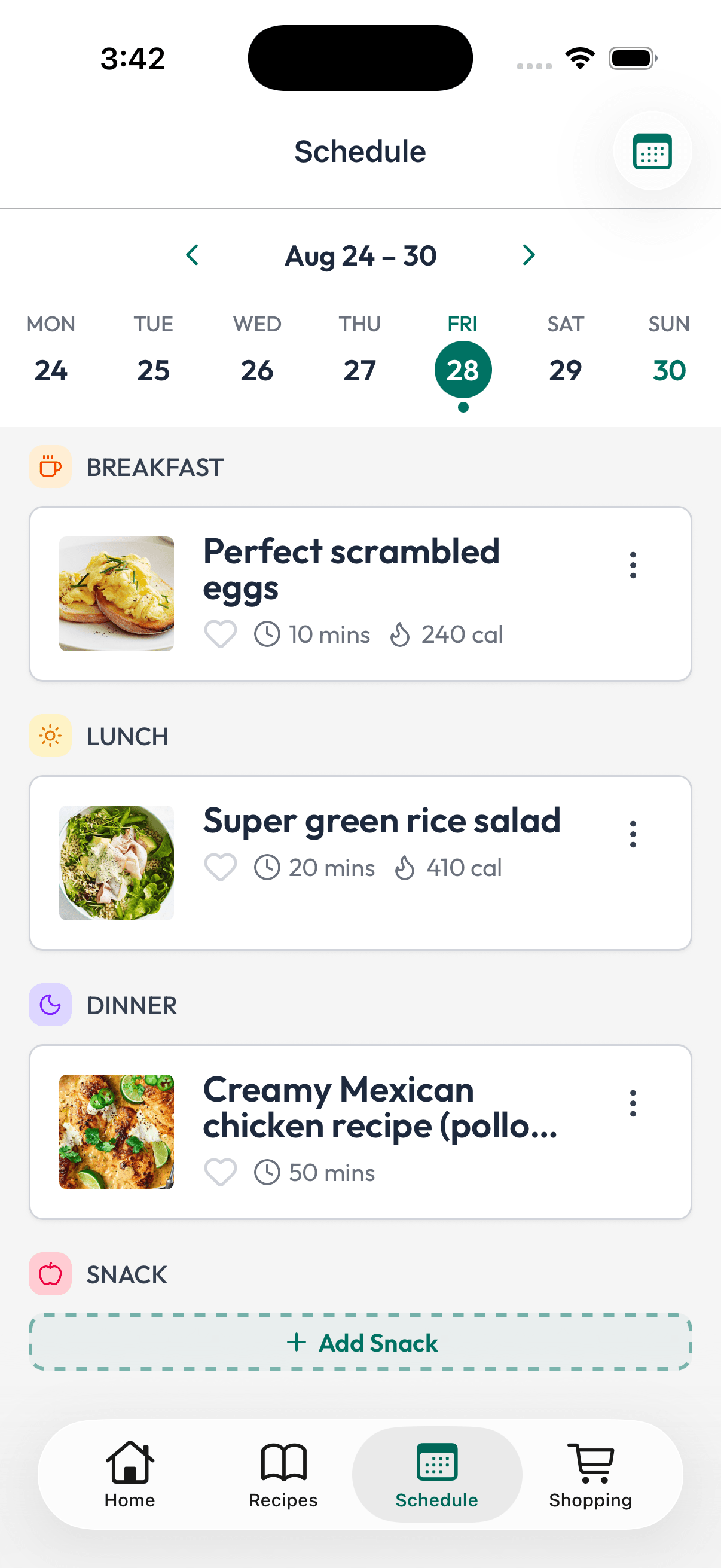 Daily meal plan in Preppery